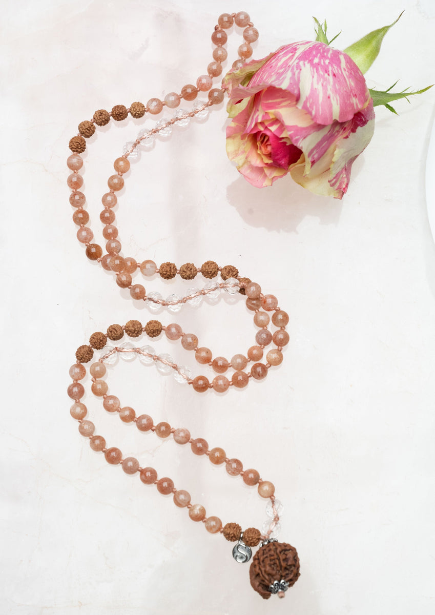 Collana Mala 108 Perle In Sunstone Blu Naturale AAA - 8 Mm, Annodata A Mano, Per Yoga E Meditazione